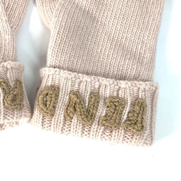 FENDI FXY574 logo Glove gloves wool Light pink/Beige Unused - Picture 5 of 8